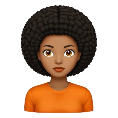 black afro hair in nonsmiling woman with orange shirt sticker