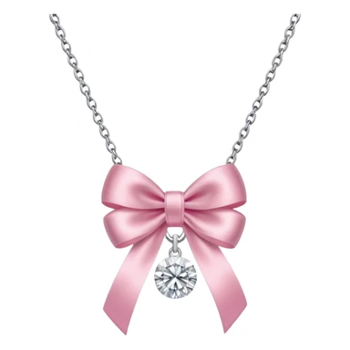 Silver diamond necklace with a pink bow sticker