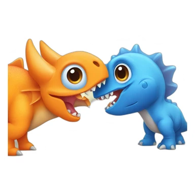 orange cute pterodactyle and blue triceratops shaking hands sticker