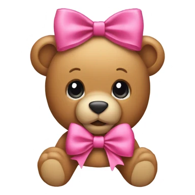 apple emoji teddy bear with pink bow on head sticker
