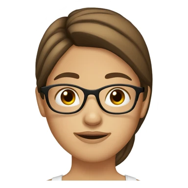 Girl with long straight brown hair, glasses and light thin eyebrows. Brown eyes sticker