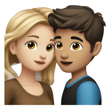 white girl with light brown hair and blue eyes kissing a medium skin tone boy with black hair and brown eyes sticker