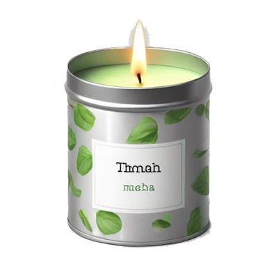 matcha scented candle in a silver tin with a small white label realistic sticker