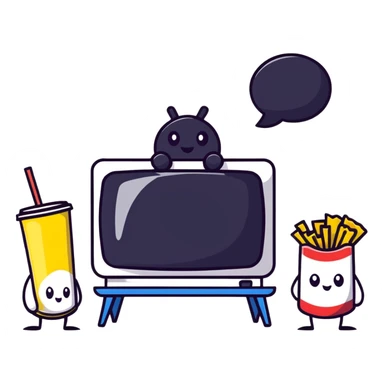 character watching TV with chips and soda sticker