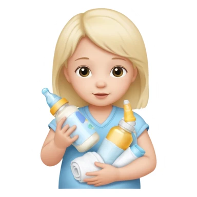 CUTE BABY GIRL WITH BOTTLE AND STACK OF DIAPERS sticker