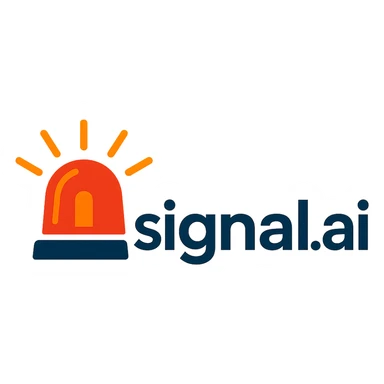 logo for signal.ai dashboard for first responders, text 'signal.ai' with a beacon or emergency light icon, modern, trustworthy, energetic design sticker