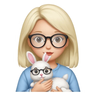 Girl with glasses → holding a toy rabbit sticker