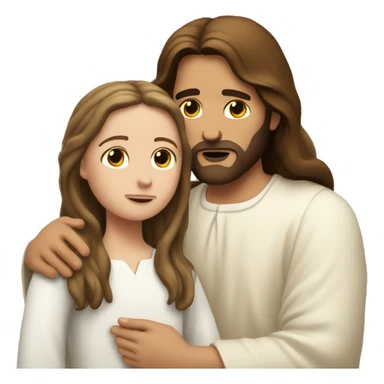 Jesus consoling a white girl with long brown hair sticker