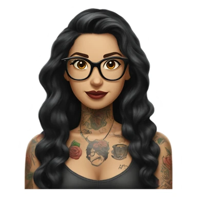 Pinupx long length dark hair and tattoos and glasses sticker