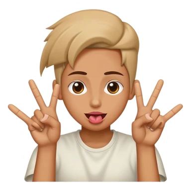 Person with eyes rolled back, tounge out, and hand in peace signs sticker