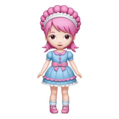 Isolated detaile illustration of the most modern raspberry torte doll figurine full body with pink hair and a hairband sticker