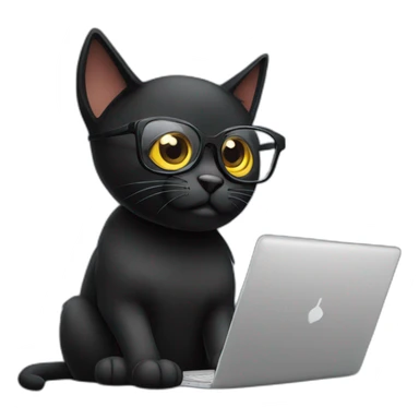 black-cat-with-glasses-reading-from-laptop sticker