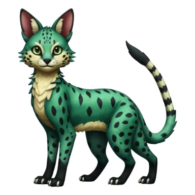 Epic complex detailed dark-hunter-green, black, realistic aesthetic-scenic-Fakémon-Sprigatito-Floragato-Meowscarada-Trico-Sergal-Serval-Vernid-creature (full body) sticker