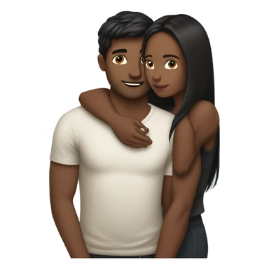 medium skin, Black long hair girl hugging with a white skin man with brown hair on top sticker