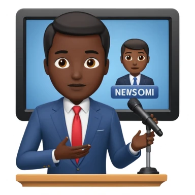 news anchor black skin man, with a screen with a prompter in front of her sticker