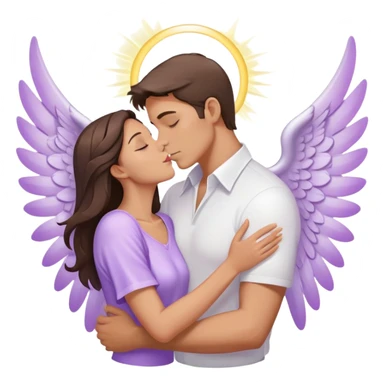 White brunette man human with rays of light Heart kisses a pastel purple angel woman sticker