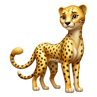 cinematic-cheetah-realistic-full-body-standing-emoji,-slim-and-athletic-frame-poised-for-action,-long-tail-curving-slightly,-head-tilted-dramatically,-sleek-golden-fur-with-black-spots,-piercing-amber-eyes,-simplified-yet-realistic-focused-features,-highly-detailed,-glowing-with-an-almost-sarcastic-glow sticker