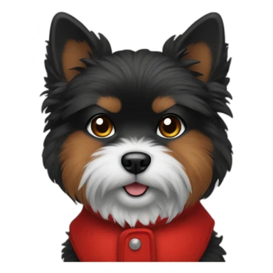 small black fluffy dog wearing red vest sticker