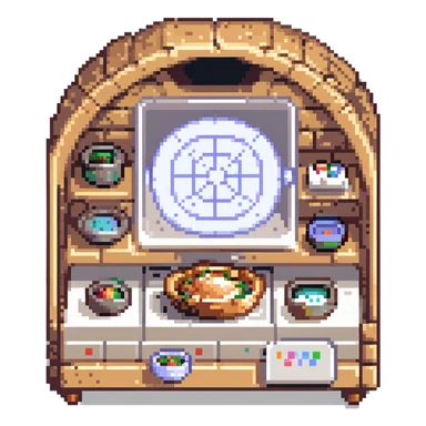 A transcendent baker manipulating timelines and alternate realities to bake. Ingredients phase in from other dimensions, and the oven warps space itself. UI is fragmented, shifting, and surreal—portals, time loops, and morphing recipe glyphs. sticker