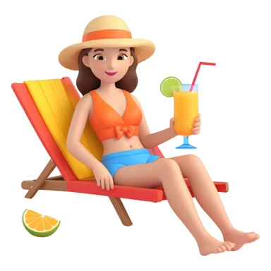 girl relaxing on a sunny beach holding a colorful cocktail enjoying holiday sticker