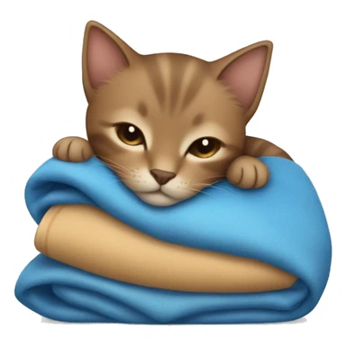 Brown kitten sleeping with blue banket  sticker