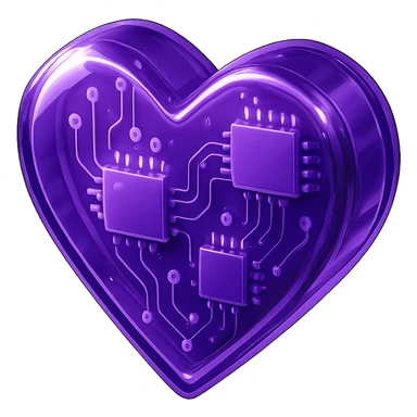 purple heart, tech-inspired, glossy circuit style, no text sticker