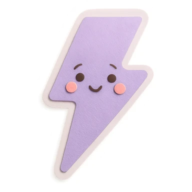 cute lavender lightning bolt with soft glow and shy face, no arms or legs, full body, soft pastel palette sticker