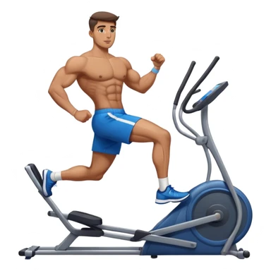 buff guy in blue shorts using elliptical sticker