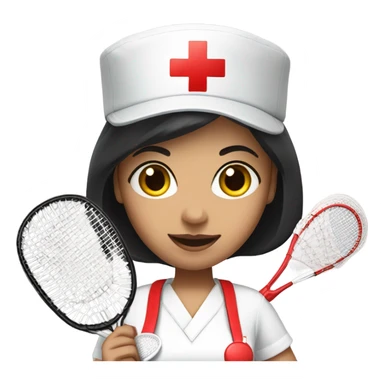 short black hair female nurse with red cross sign hat playing badminton sticker