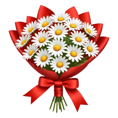 bouquet of daisy with bow and wrapping paper sticker