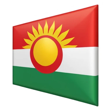 White in the middle Kubus shape Make a kurdish vlag with a sun red up white in the middle and green under sticker