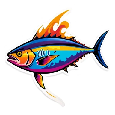 flaming tuna fish sticker