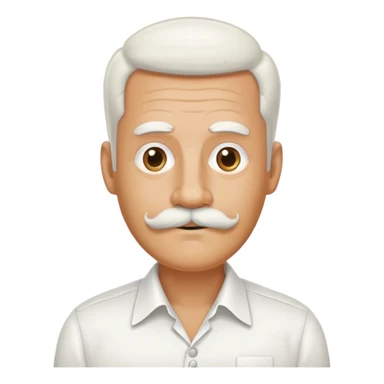 man with oval-shaped flat-top head, bushy white mustache, wearing a white shirt with three white buttons sticker