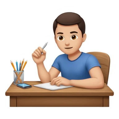 man sitting at table, dramatic pose, working hard, energetic sticker