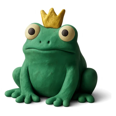 frog with a tiny crown in claymation style with a matte finish sticker