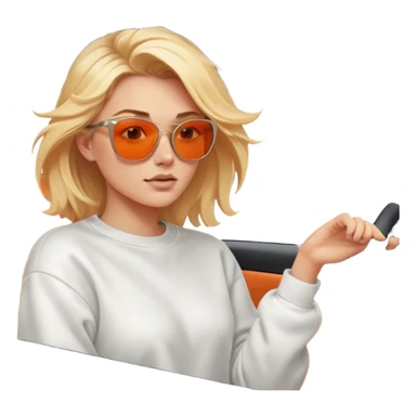 A cinematic realistic blonde in sunglasses, wearing a white sweatshirt, is driving an orange car, her hair is slightly blowing in the wind. sticker