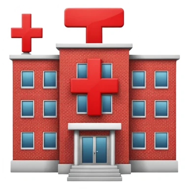A hospital building with a large red +. In PNG format. sticker