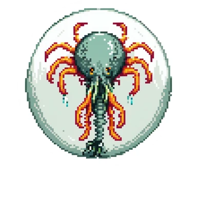 MRI parasitic embryo, digital, fetal small shape in otherworldly bubble, eerie, horror, pupa, crystalis, in-utero, sea-life, crustaceanoid, photorealismm siphonophore, polyp visible organs, Cnidaria sticker