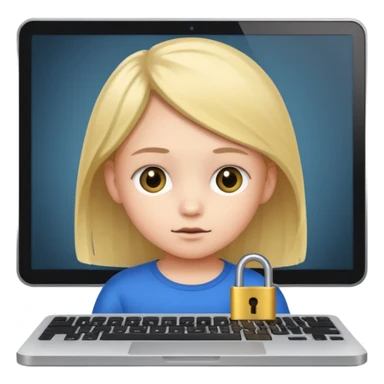 computer screen with a lock and a child figure sticker