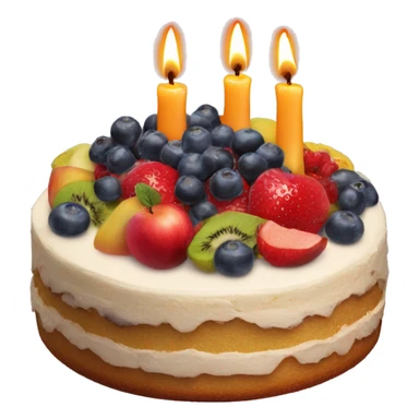 Cake with fruits and two candles in form of a 9 and a 5 sticker