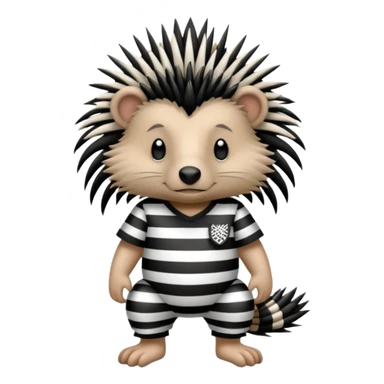 Laying down porcupine with black and white striped prison outfit, and ankle bracelet sticker