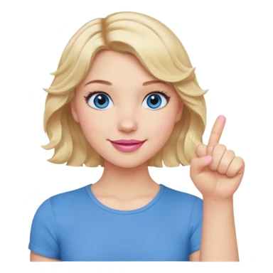 Girl Blonde short wavy hair,  blue eyes, cute blue top, long lashes, pink lips, smiling, fist bump sticker