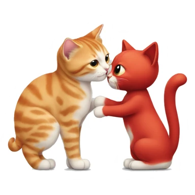 A small tricolour kitty playing with a big red cat sticker