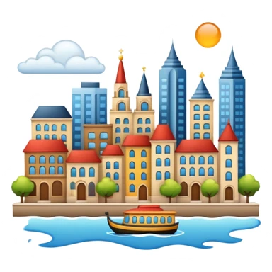 emoji symbolizing Hamtramck with multicultural motifs and cityscape in iOS Apple style sticker