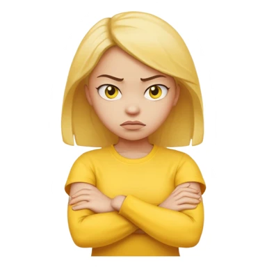 girl yellow angry face emoji with arms crossed over each other in front  sticker