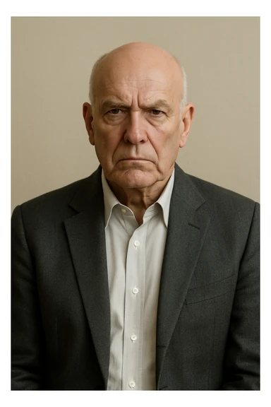 old bald professional man, blazer, serious look, plain background sticker