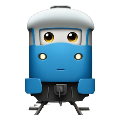 a blue train with a face sticker