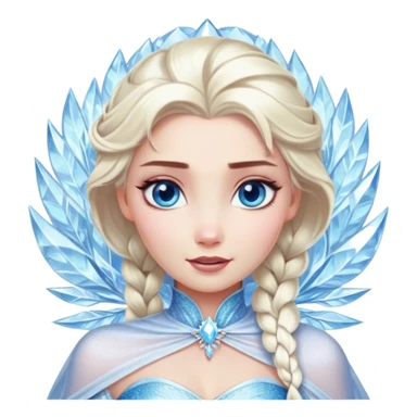Cinematic Realistic Elsa Portrait, depicted with lifelike skin texture, soft natural lighting, and intricately detailed platinum blonde hair styled elegantly. Her striking, expressive blue eyes exude confidence and grace, complemented by a serene and regal expression. She is dressed in her signature icy attire, with shimmering fabric textures and delicate folds that catch the light beautifully. The portrait features a soft, enchanting glow with a cool, radiant finish, capturing the essence of timeless elegance in a realistic and painterly style, evoking a sense of depth and authenticity. sticker