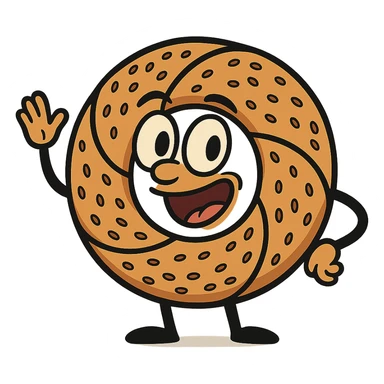 simit, stylized cartoon, bold lines, cheerful, no background sticker