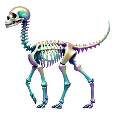 An iridescent gradient epic shiny cool edgy skeletal animal, full body sticker